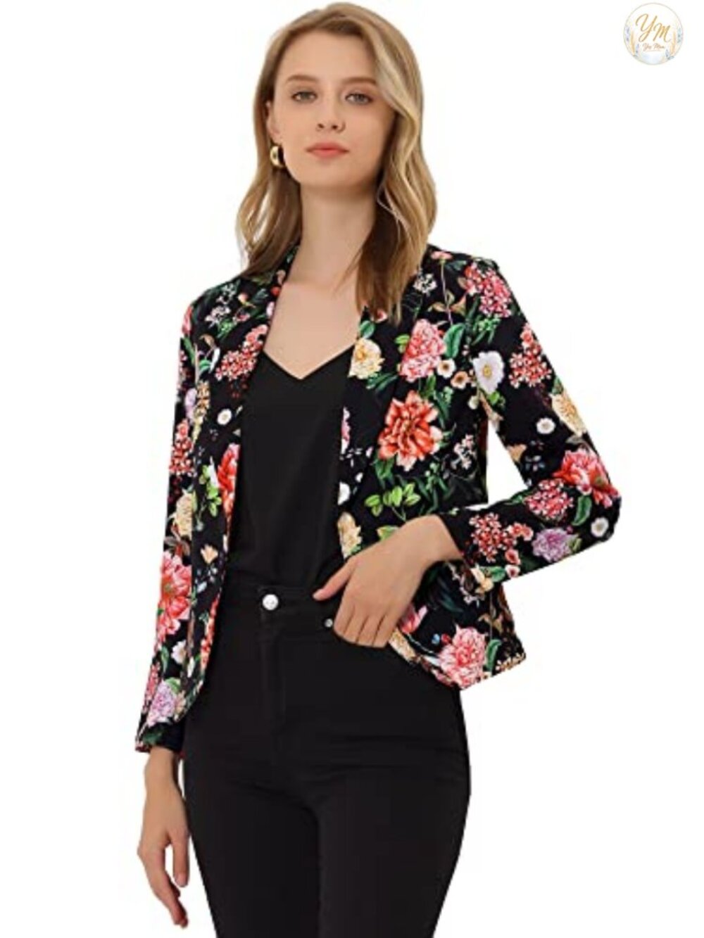 Allegra K Crop Blazer Notch Lapel Office Business Casual Work Suit Jacket Black